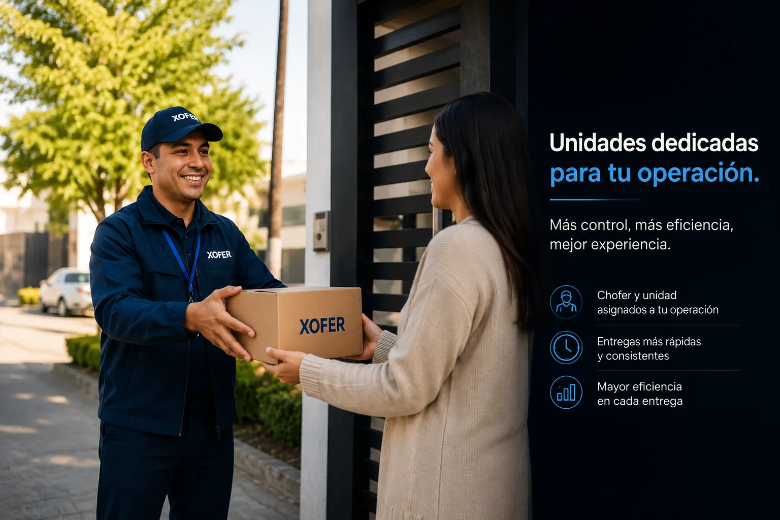 Chofer dedicado XOFER entregando paquete ecommerce con hora programada